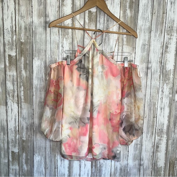 White House Black Market Watercolor Cold Shoulder Blouse - Picture 4 of 8